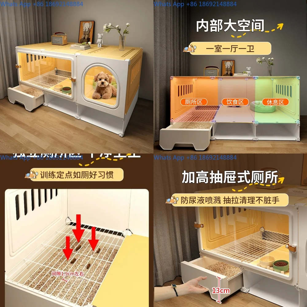 

Pet Cage with Toilet Separation - One Bedroom, One Living Room, One Bathroom - Home Use Small Dog Kennel