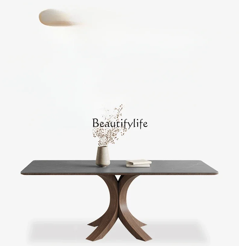 

Nordic solid wood dining table Modern simple light luxury matte ash wood rock slab dining table