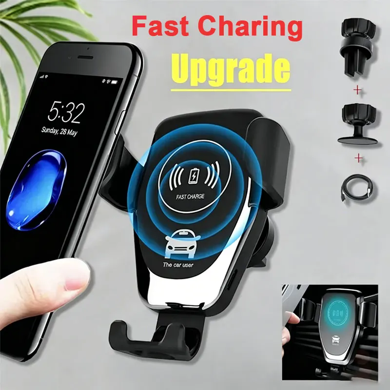 Wireless Charging Phone Car Holder Charger For iPhone 16 15 14 13 12 11 Pro XS Max XR Samsung Xiaomi Fast Car Wireless Chargers