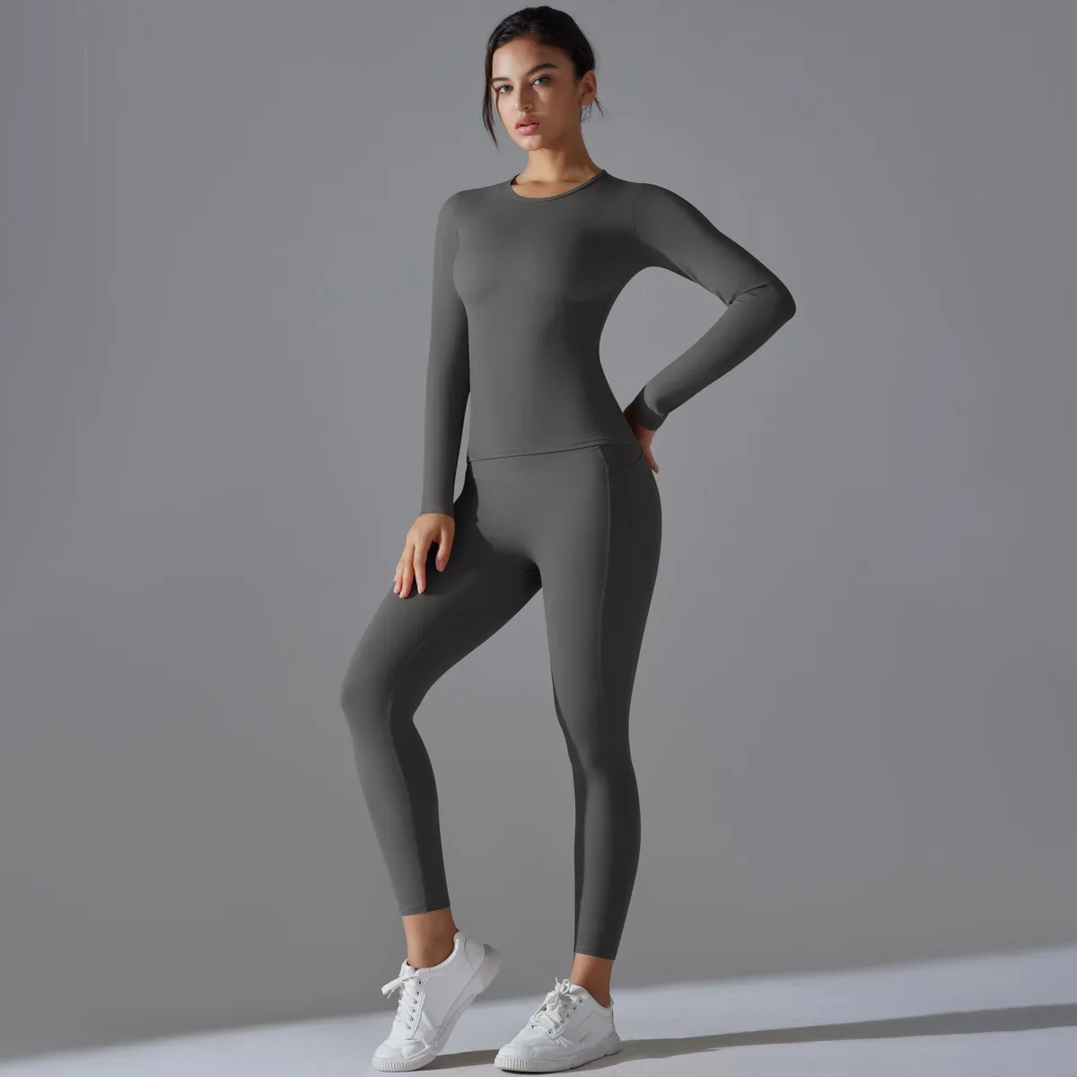 

2 Pieces Yoga Set Women Long Sleeve Top High-strength Fitness High Waise Leggings Sport Suit Workout Gym Slim Fit Tracksuit