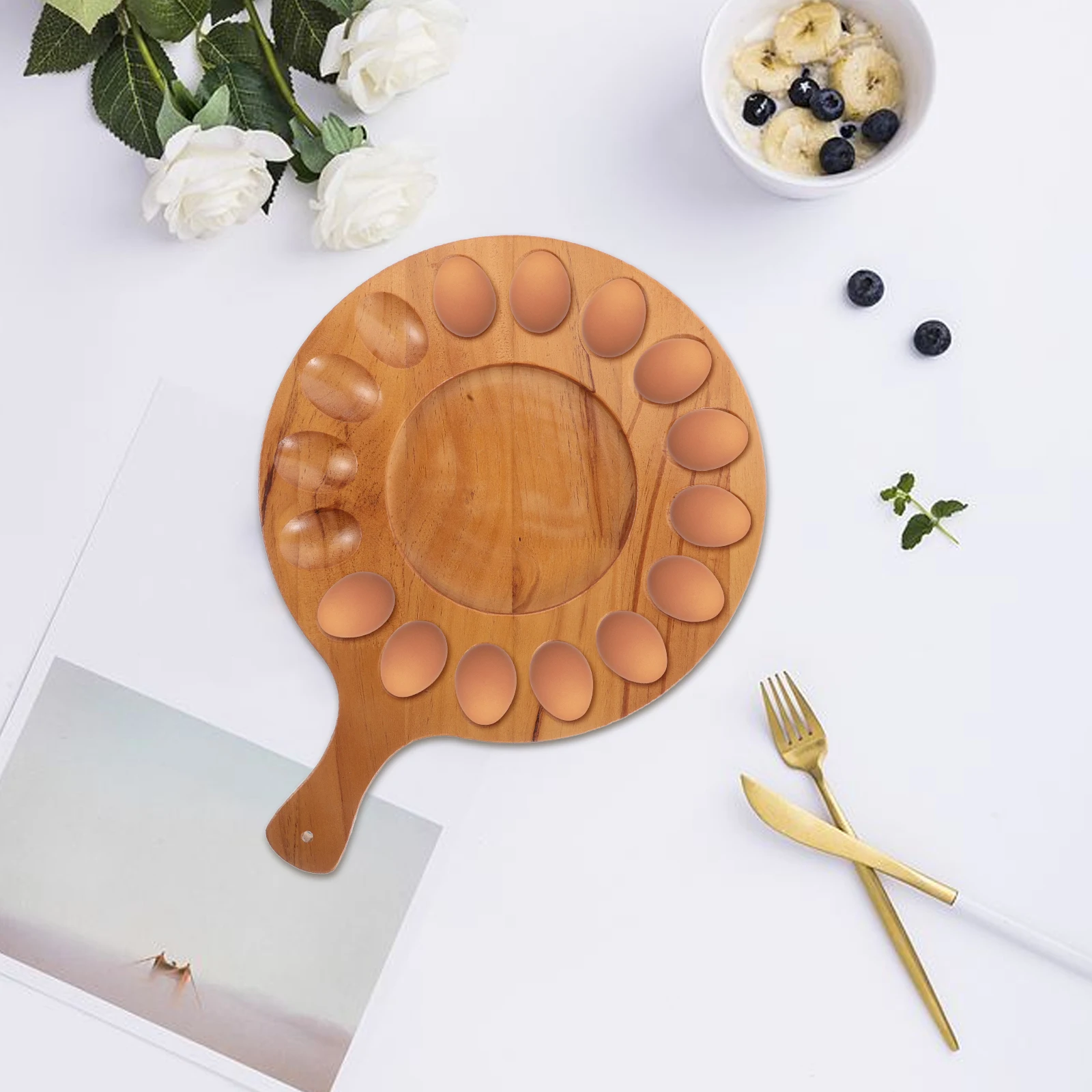 

Wooden Tray Holder Multi Compartment Design Steamed Egg Rack Stackable Egg Storage Racks Organizer Refrigerator Countertop