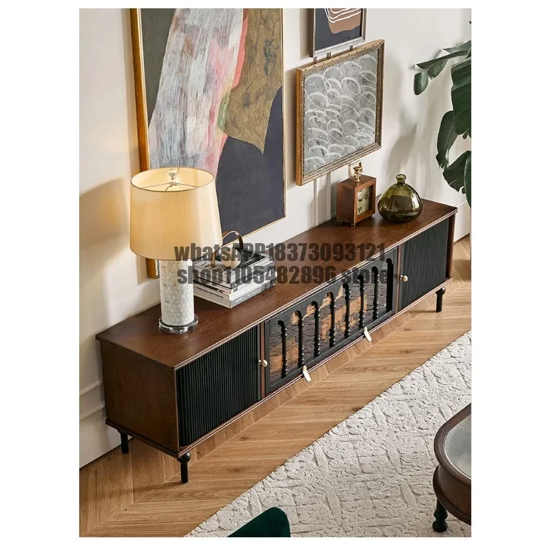 LJY Solid wood TV cabinet French medieval style living room storage floor side cabinet