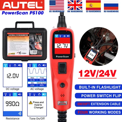 Imagen 2 del producto Autel Powerscan PS100 sistema de prueba de circuito automotriz 12V/24V Kit de sonda de prueba eléctrica automática herramientas de reparación de diagnóstico de coche