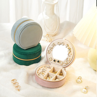 Round Velvet Jewelry Box Portable Travel Jewelry Organizer With Mirror Mini Earring Ring Display Holder For Women New