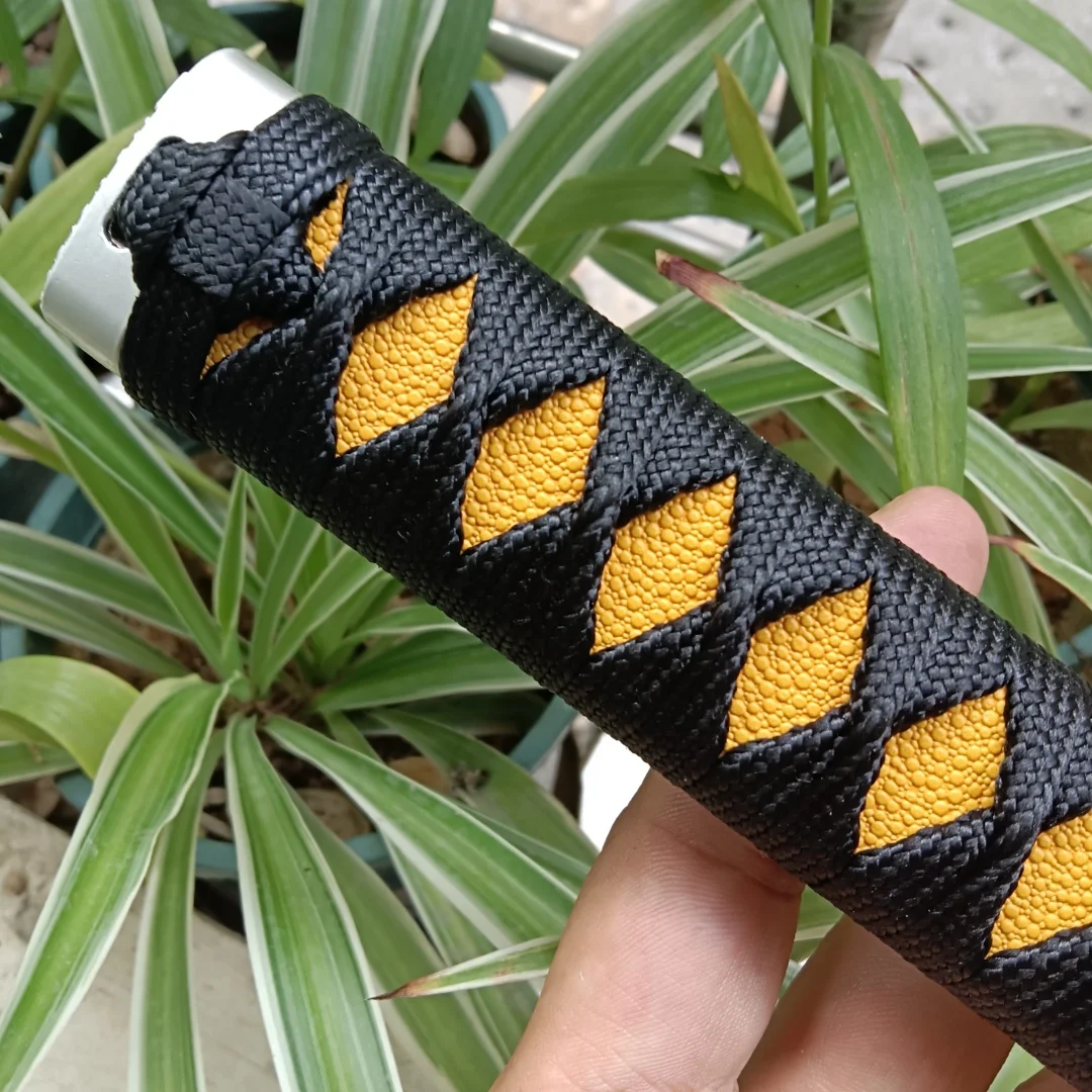 26CM Tsuka Handle Alloy Carved Flower Fuchi Kashira Silk Ito Fittings F Japanese Sword Katana Hilt Accessories
