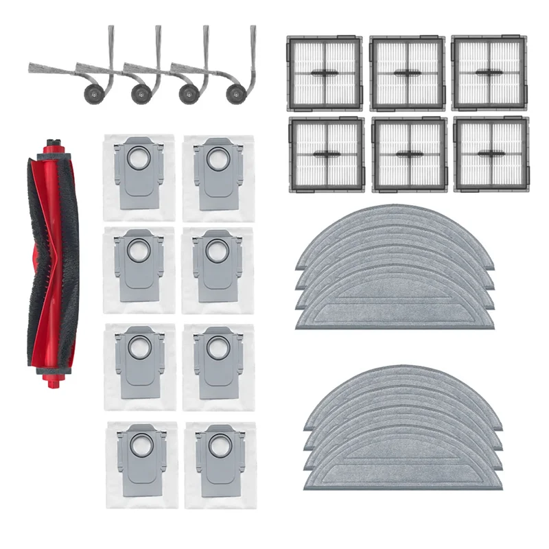 YCOC-For Roborock Q10 VF/Q10 VF+ Sweeper Robot Accessories–27 Pcs Roller Side Brush HEPA Filter Mop Pad Dust Bag Set