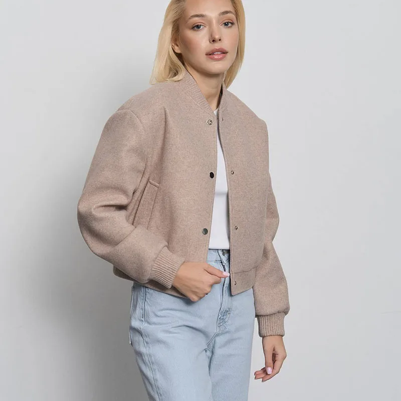 

Autumn winter fashion outerwears women Bomber jacket solid casual stand collar basic coat for women vintage loose Woman clothe