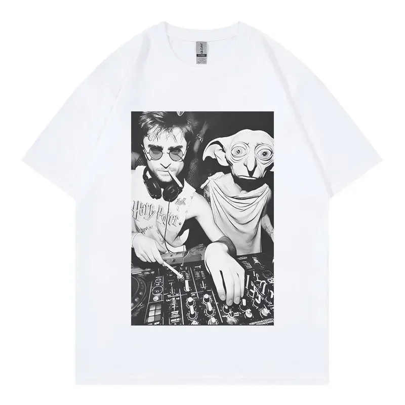 With House Elf Dobby DJ Smoking Funny Terrier T-shirt Goth Retro Short Sleeve Neutral Fashion Casual Loose T-shirt Tops
