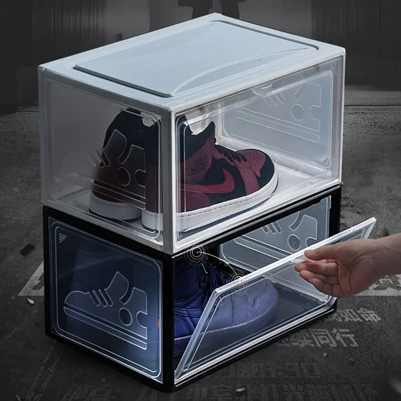 3PCS Sneakers Box Transparent High-top Dustproof AJ Shoes Organizers Stackable Handle Storage Basketball Shoes Rack Cabinet