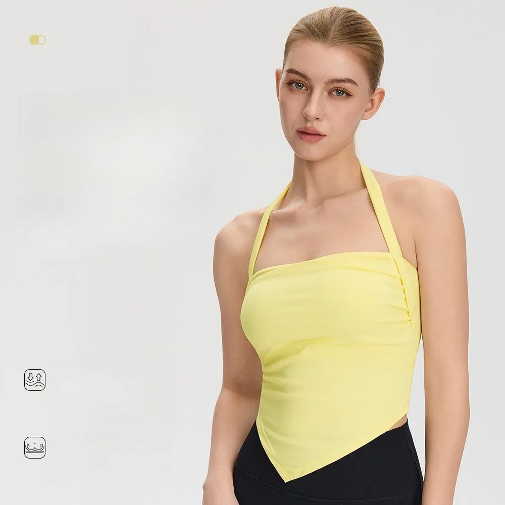 Women Halter Yoga Tank Tops With Padded Sexy Backless Irregular Design Fitness Workout Tops For Pilates