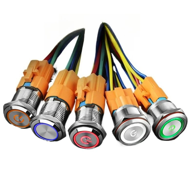 

16 19 22MM flat small metal button waterproof switch self resetting self-locking circular symbol power light