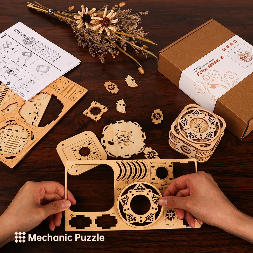 3D Wooden Puzzles DIY Craft Model Music Box Kit Education Puzzle Toys Tabletop Decoration Thanksgiving Gift For Children Adult