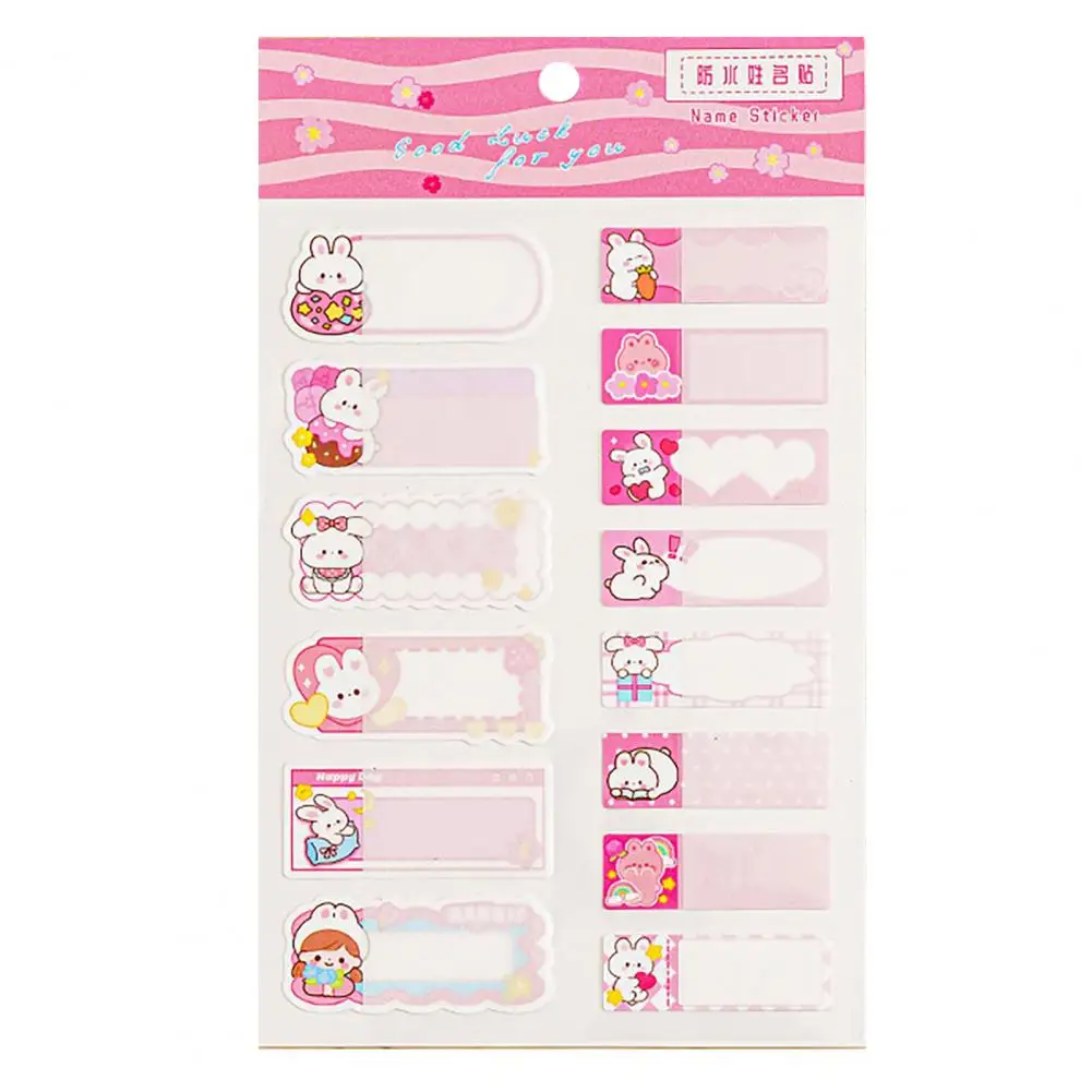 Waterproof Stickers Cute Cartoon Name Stickers for School Stationery Scrapbook 14pcs Waterproof Tag Labels with Adorable