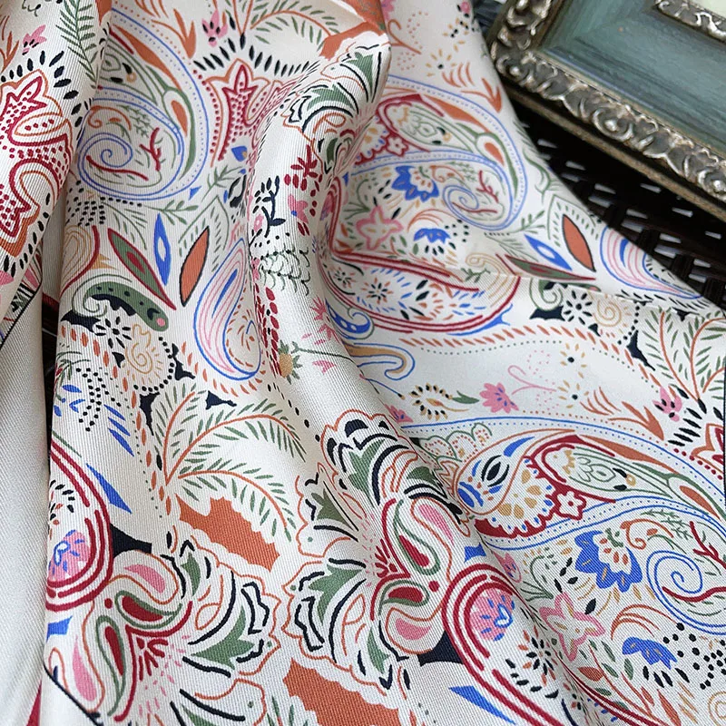 ペイズリープリント 100% シルクスカーフ ネッカチーフ ラージスクエアヘッドスカーフ ヒジャブ ヘアラッピング用 35インチX35インチ