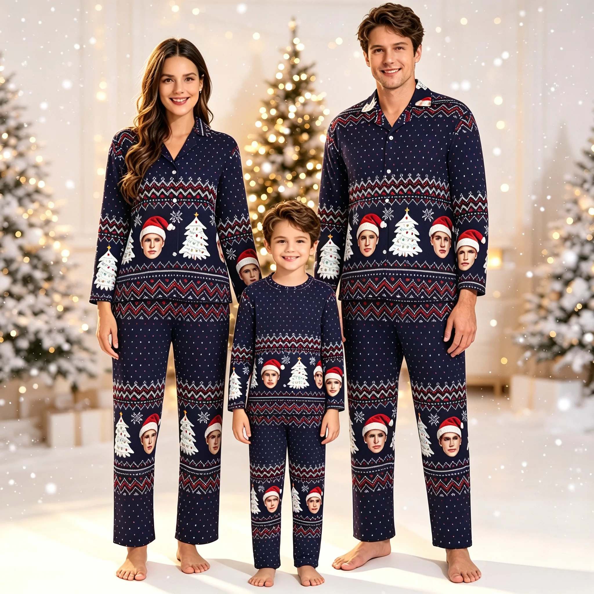 Custom Family Young people Personalized Face Photo Pajama Set  Cozy Xmas Holiday Sleepwear  Funny Xmas PJs Christmas Gift