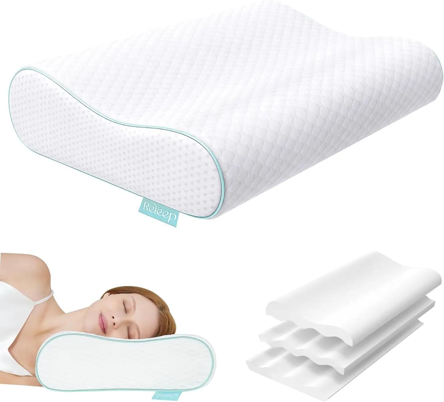 

Эргономичная подушка из пены с эффектом памяти для облегчения боли в шее и плечах, регулируемый контур, все положения сна, королевский размер