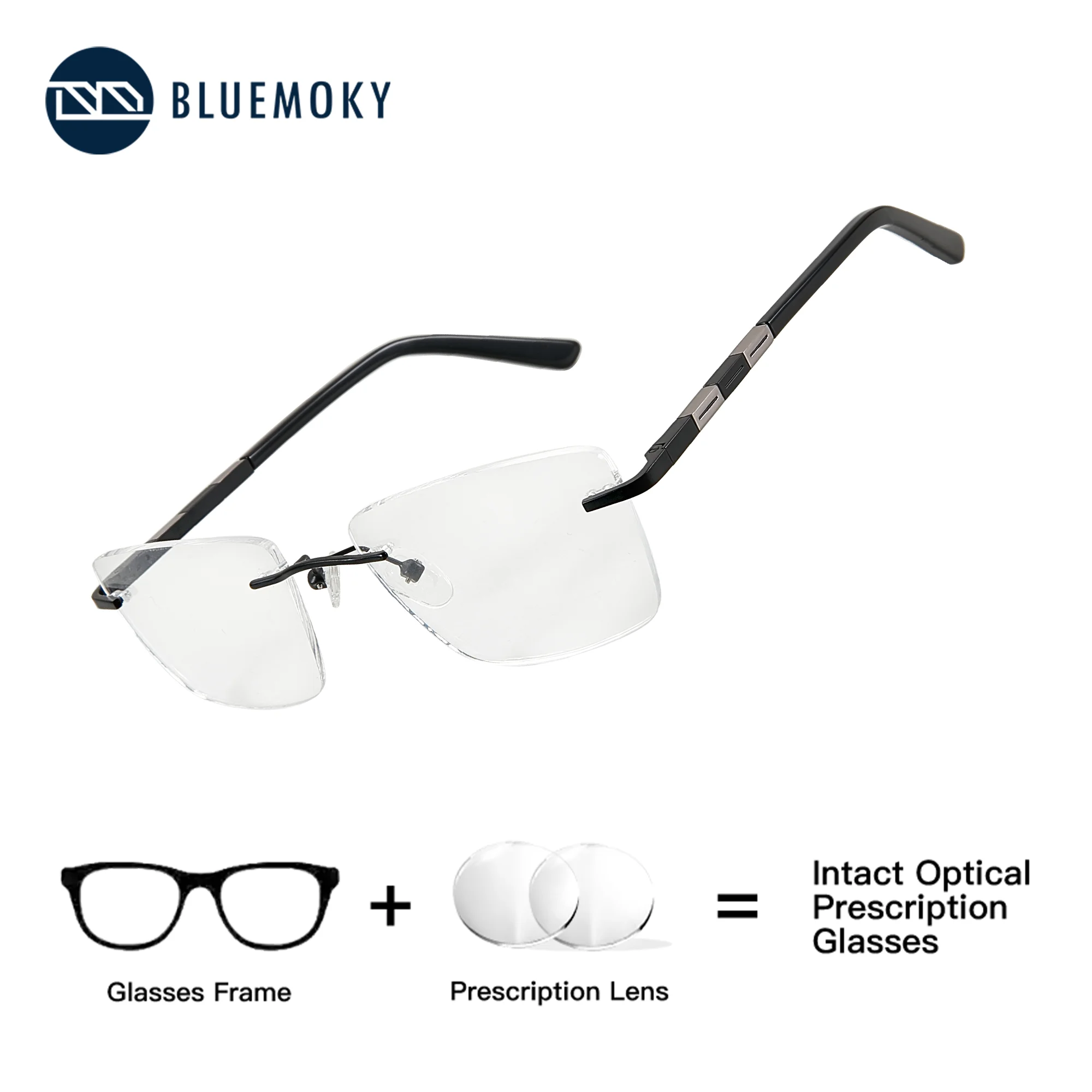 

BLUEMOKY (M Size) Frameless Rectangle Prescription Glasses, Men Progressive Vision Correction Optical Lenses, Reading Glasses