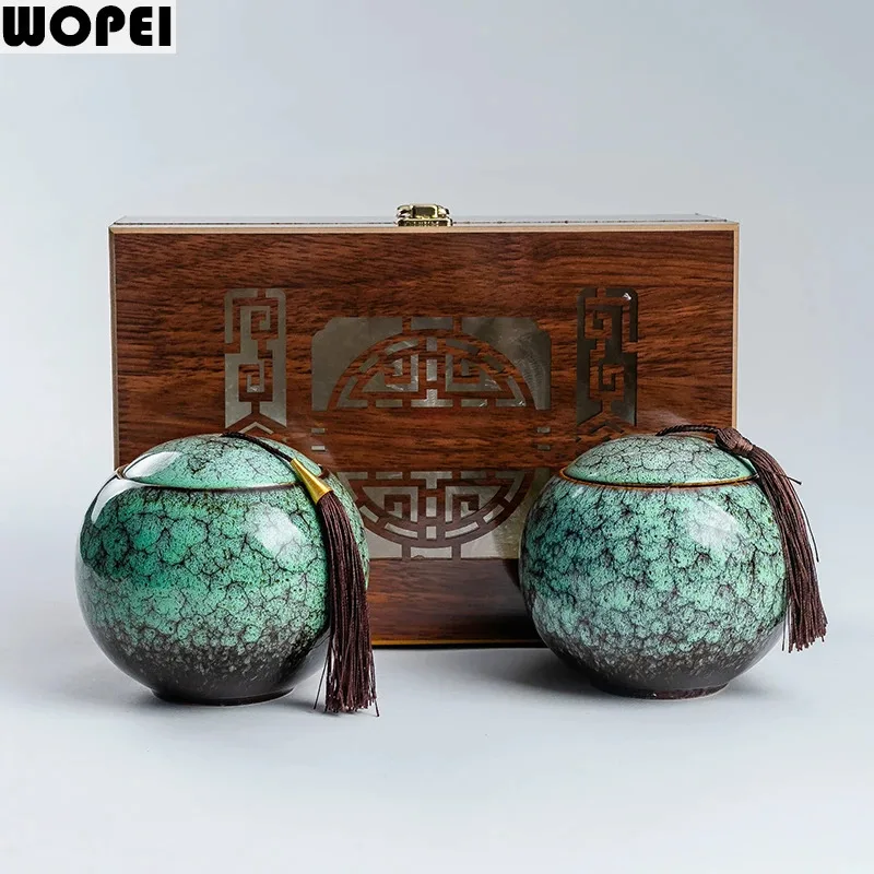 Ceramic Tea Caddy Storage Tank Tea Organizer Sealed Jar Candy Jar Food Container Decorative Jar Tea Box 2-piece Set Gift Box