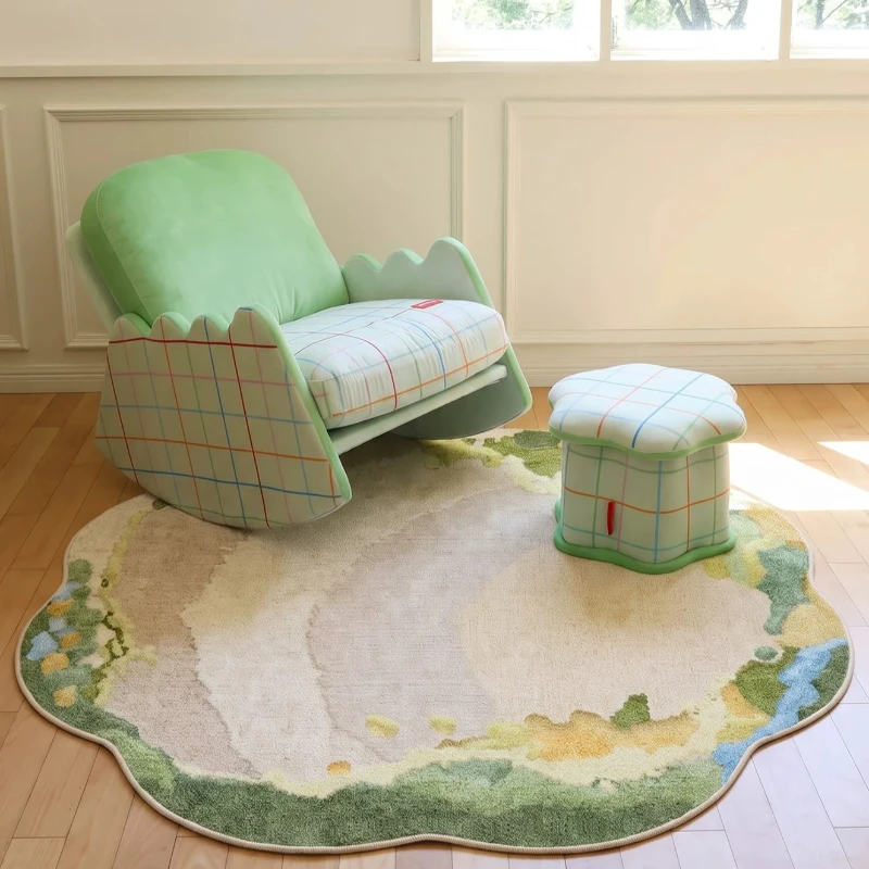 Girl Style Carpets for Living Room Flower Plants Bedroom Decor Carpet Irregular Art Bedside Rug Soft Round Home Thick Floor Mat