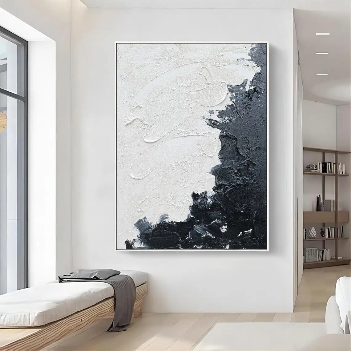 

Large Black And White Handmade Oil Painting Wall Art 3D Minimalist Abstract Oil Painting Wall Decor For Living Room Bedroom Art