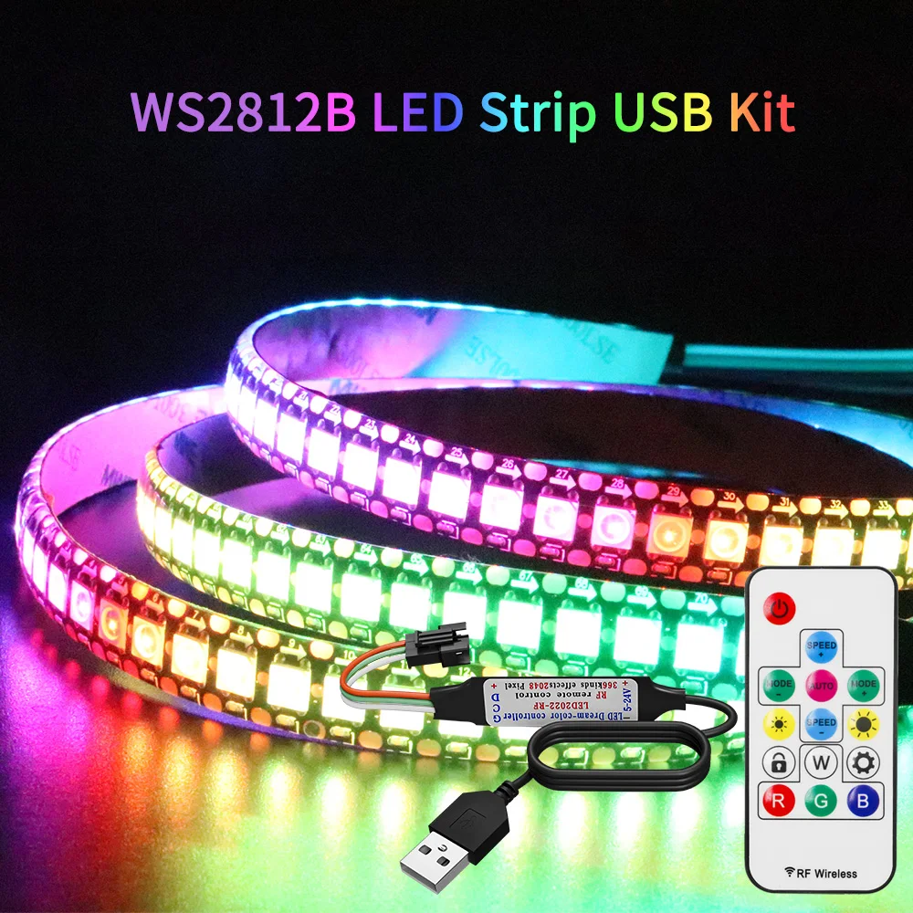 WS2812B USB LED Strip RGB Addressable Pixel Tape 14Keys Remote Controller For TV Back Under Cabinet Lamp DC5V 1m/2m/3m/4m/5m