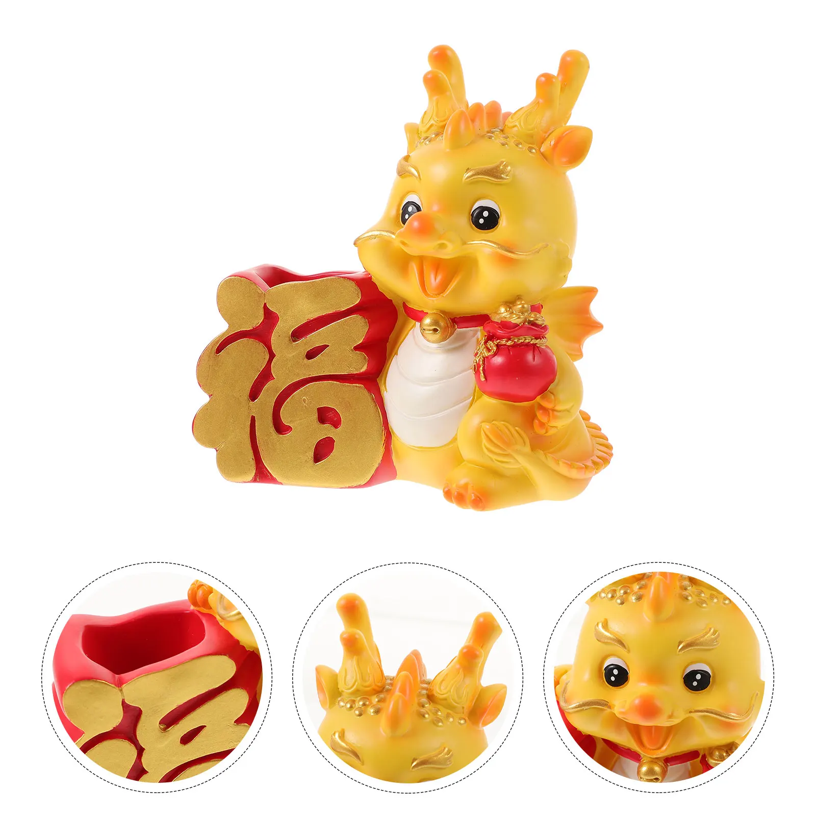 

Sturdy Dragon Statue Pen Holder For Desk Large Capacity Office Organizer New Year Decoration Desktop Storage Container Zodiac