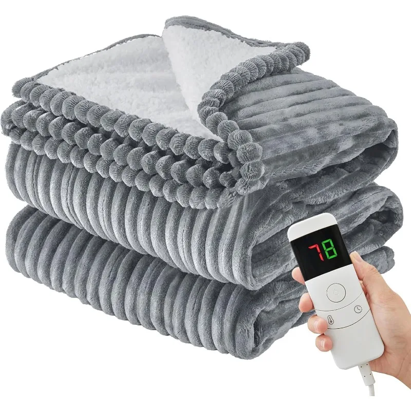 Electric Heated Throw Blanket, Double-Sided Thickened Flannel and Sherpa Heated Blanket, Soft and Cozy Heating