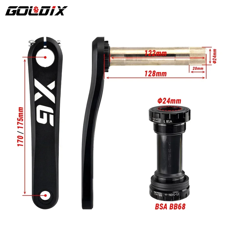 

GOLDIX bicycle crankset Double Chainring Crankset 170/175mm Forged Crank Arms 30-38T Narrow-Wide Direct Mount for MTB/Road Bike