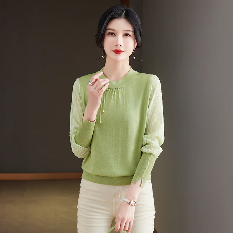

Spring Knitted irt Thin Sle Young Mom Chinese New Sle National Trend Small irt Middle Aged And ly Women's Faion