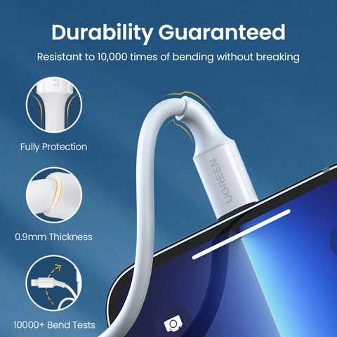 UGREEN MFi USB Lightning Кабель для iPhone 14/13/12 Pro Max, 2.4A Быстрая Зарядка — детальный вид товара
