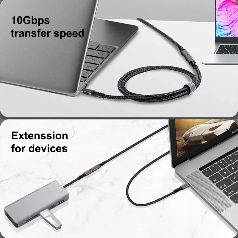 USB-C 3.2 Gen2 USB C Extension Cable Male to Female Type C Extender Cord 10Gbps Data Transfer 5A 100W Fast Charge Cable 4K 60Hz