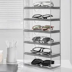 Sturdy Stacking Glasses Organizer Stackable Eyeglasses Holder Transparent Stackable Drawer Type Glasses Storage Box Organize