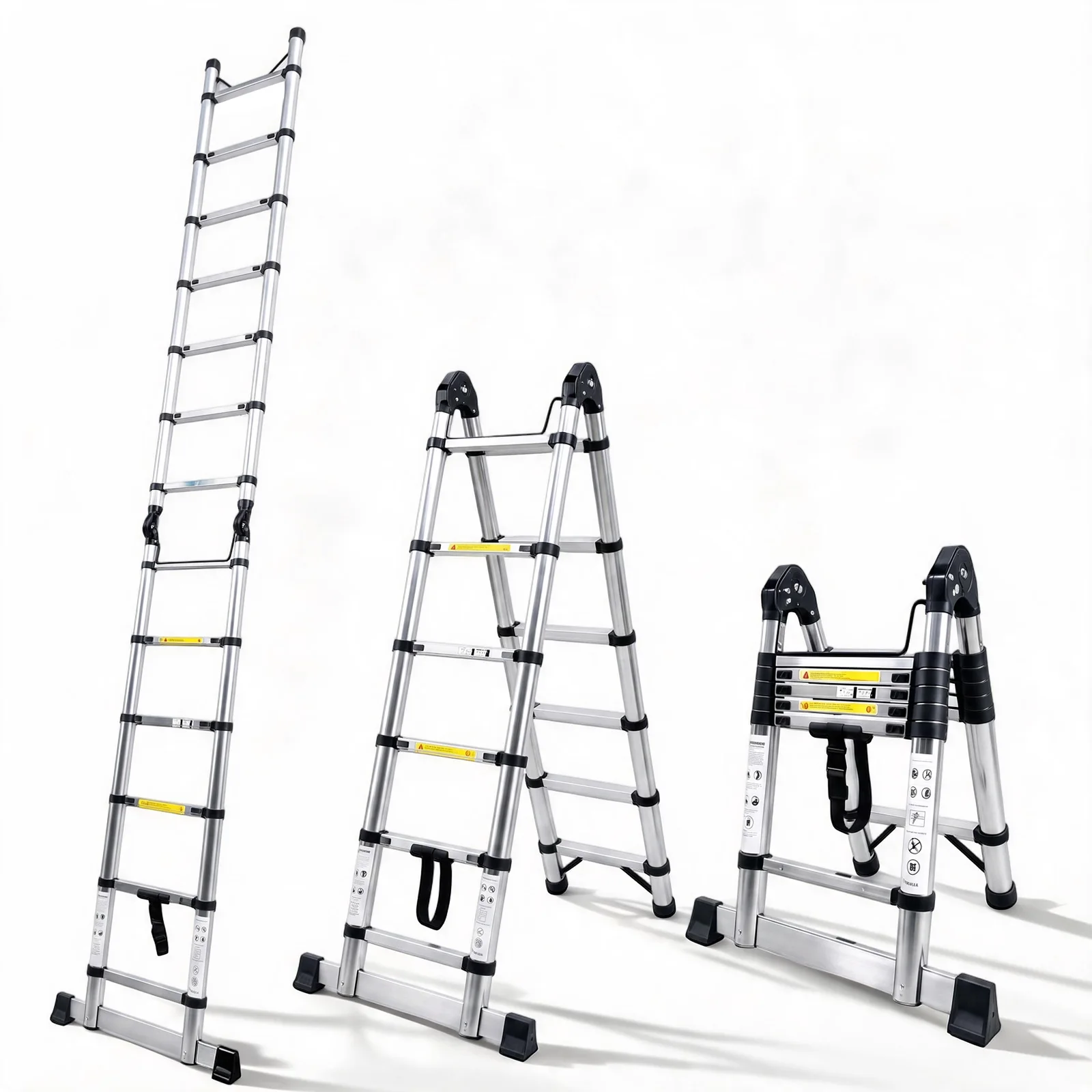 Dual Section Stainless Steel Telescopic Extension Ladder, A-Frame Foldable Step Ladder with Nylon Parts, Heavy Duty Collapsible Ladder with Protective Pearl Cotton Packing for Home & Roof Repair