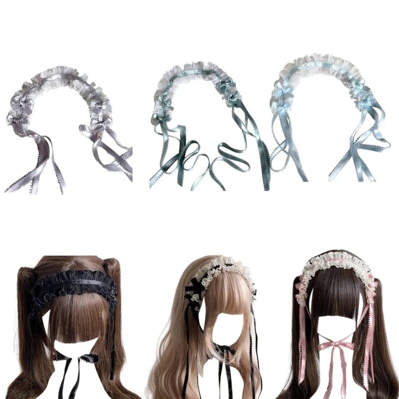 Gothic Headbands Voor Vrouwen Subcultuur Hoofdband Gothic Strik Witte Hoofddeksels Cosplay Meid Flouncing Foto Rekwisieten