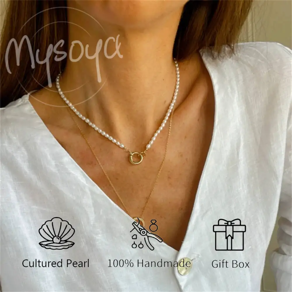

Mysoya White Rice-shaped Freshwater Pearl Necklace, 3-4mm Gift Box Gift for Her Him for Birthdays, Weddings, or Valentine's Day