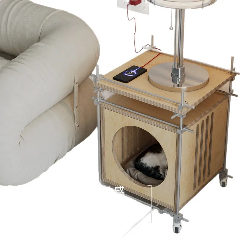 Sofa mobile side cabinet, birch ocean panel aluminum profile living room storage cat nest cabinet