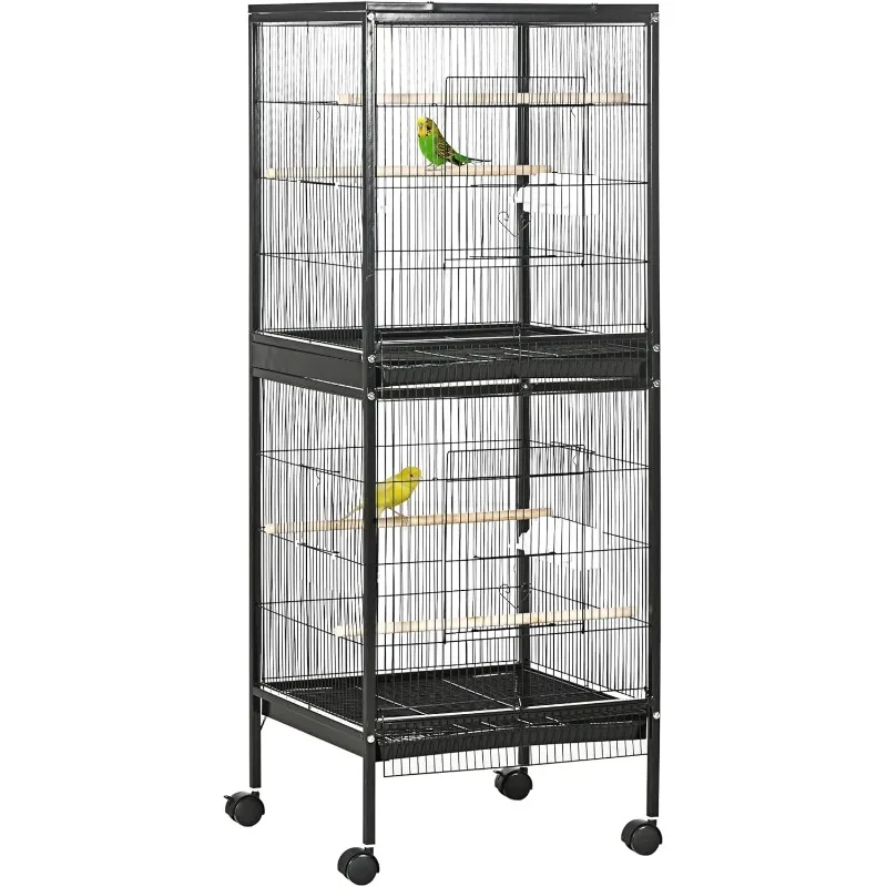 Large Bird Cage with 1.7 ft. Width for Wingspan, Bird Aviary Indoor with Multi-Door Design, Fit for a Canary, Finch, Conure, 55