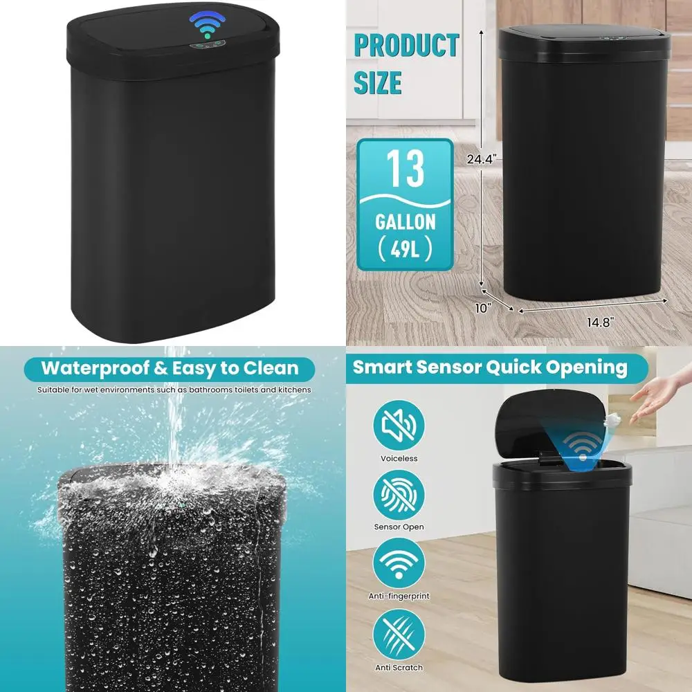 

50L Touchless Motion Sensor Trash Can - Hygienic, Odor-Controlled, Waterproof Kitchen & Bathroom Bin, Black