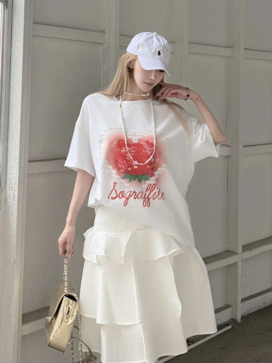 

SOFITTE Heavyweight ort Sve T-irt ex Casual Cotton round Ne Print Top in White Color for Summer Season