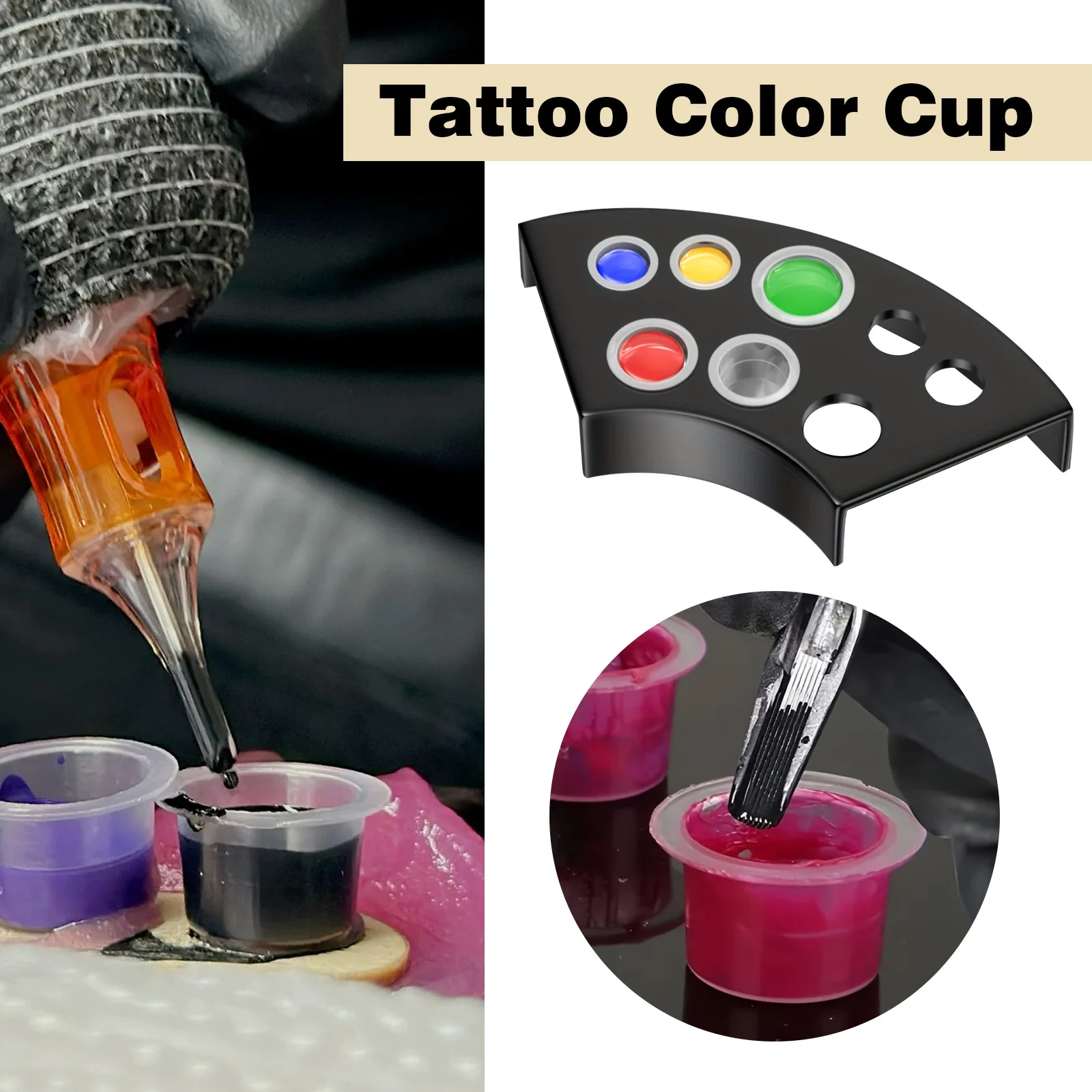 302PCS Tattoo Ink Cups Kit, Include 300 Tattoo Ink Cups Mixed Size and 2 Ink Cup Holder Tatoo Accessory