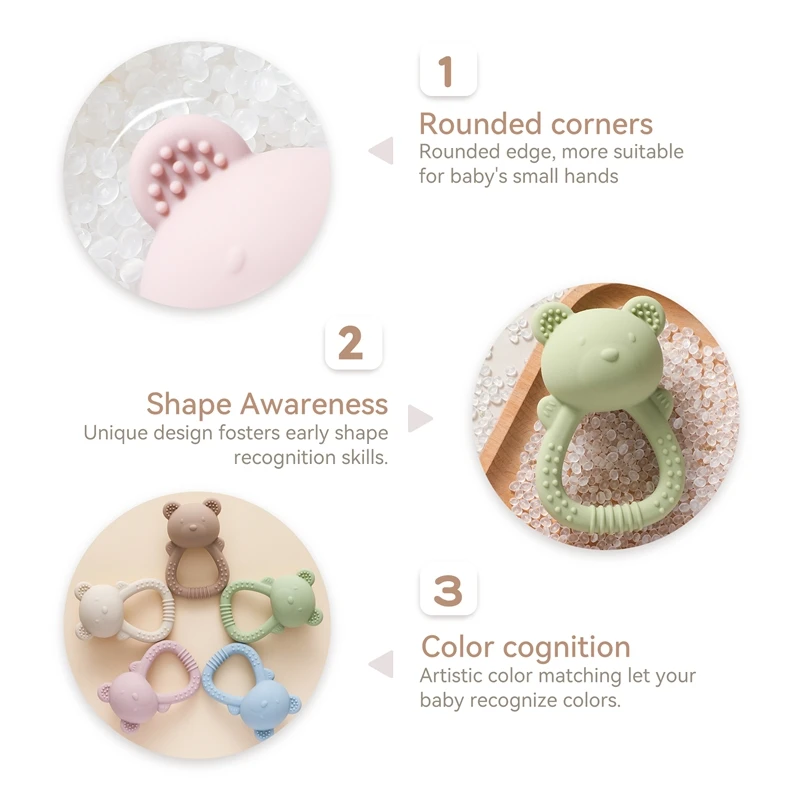 Jouet hochet pour bébé de 0 à 12 mois, jouets de berceau pour bébé de 0 à 12 mois, anneau de dentition, dessin animé, ours en silicone, jouet Musical, sens des doigts, jouet tactile