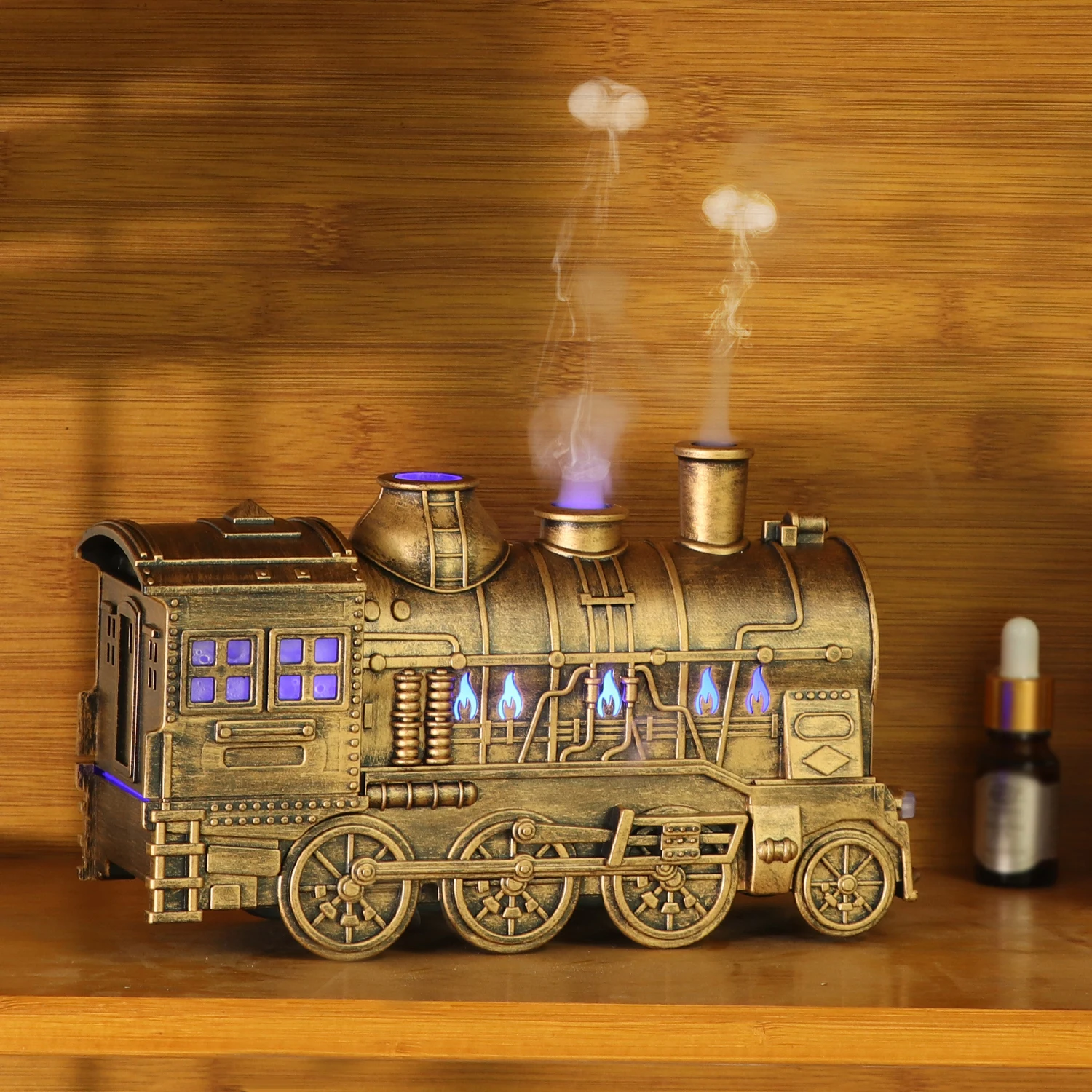 Creative Vintage Train Locomotive Air Humidifier Aromatherapy Diffuser Sprayer with Jellyfish Smoke Ring /Essential Oil Set image 2