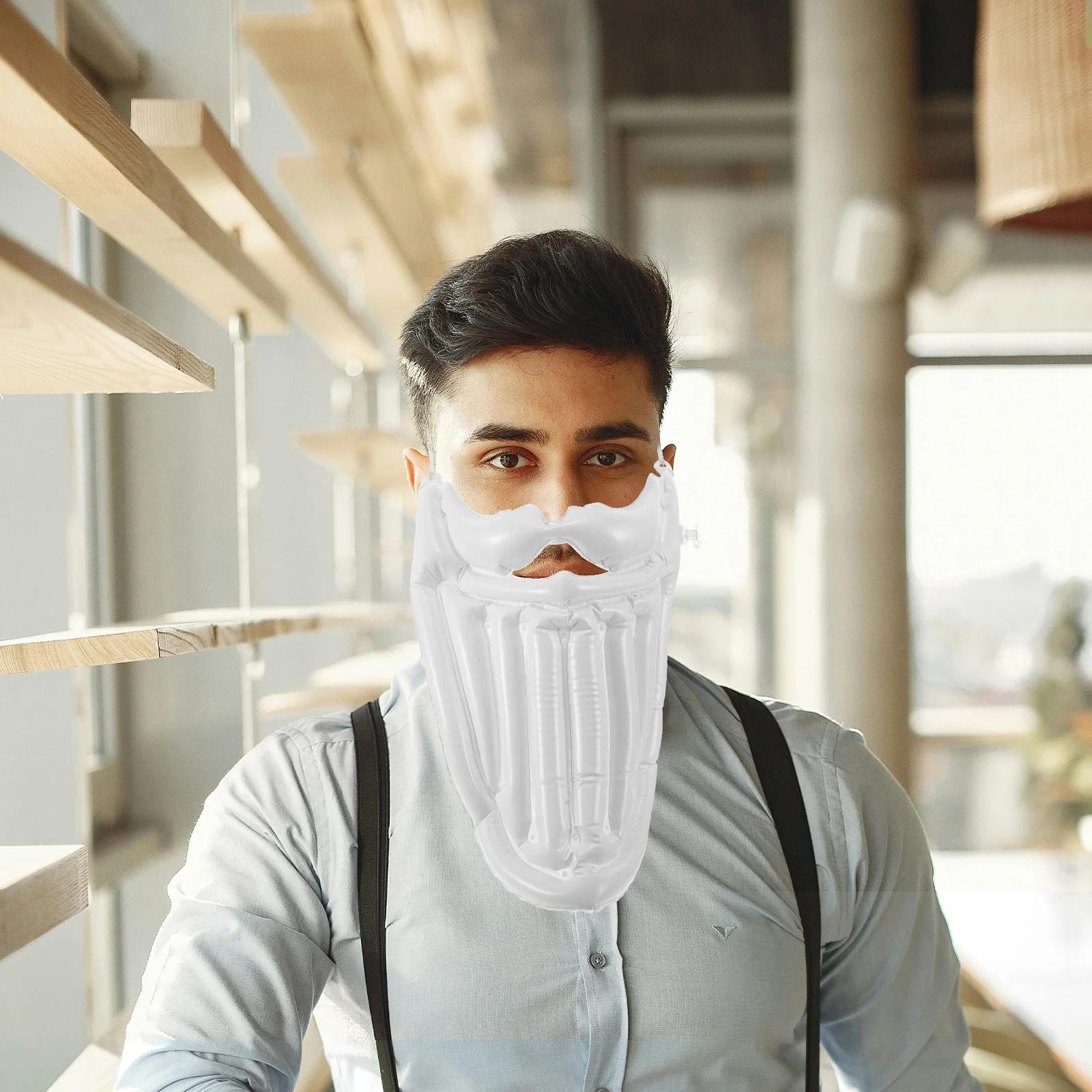 Costume da Babbo Natale gonfiabile con barba bianca e baffi Barba lunga realistica per la festa di Halloween cosplay di Natale