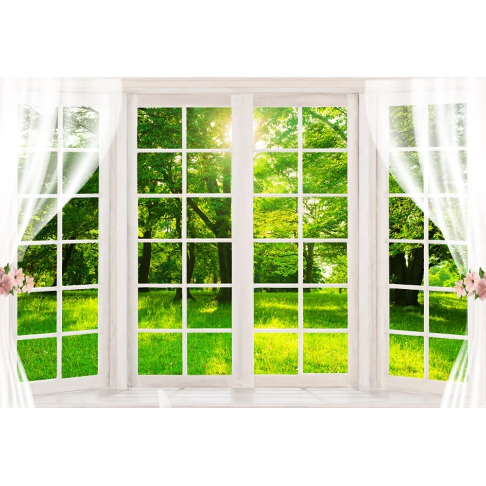 Spring Window Scenery Photography Backdrop White Black Windowsill Curtain Room Wall Decor Background Photographic Prop Photozone