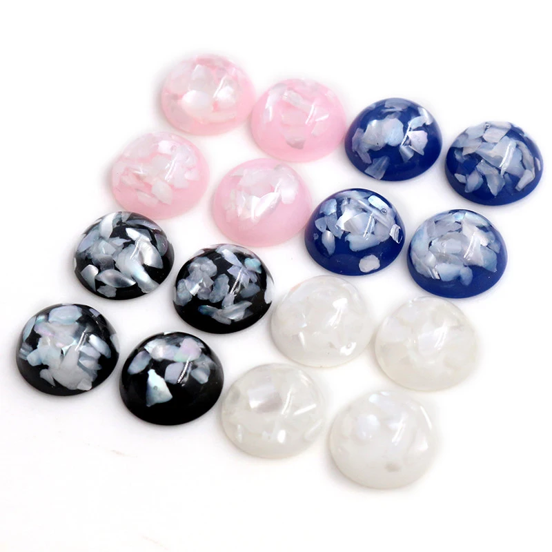 Nowy styl 40 sztuk 8/10/12mm 4 kolory wbudowany w prawdziwym muszle Style mieszkanie powrót kaboszony z żywicy Fit 8/10/12mm Cameo baza Cabochons — zdjęcie 3