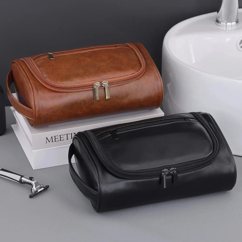 High Quality Travel Toiletry Bag for Women Men Retro PU Leather Cosmetic Bags Female Waterproof Travel Makeup Bag