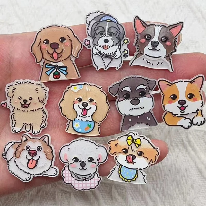 Resina dos desenhos animados Puppy Design Charme Pingente, Colar DIY, Brincos, Pulseira, Chaveiro, Fazer Jóias, 10 Pcs