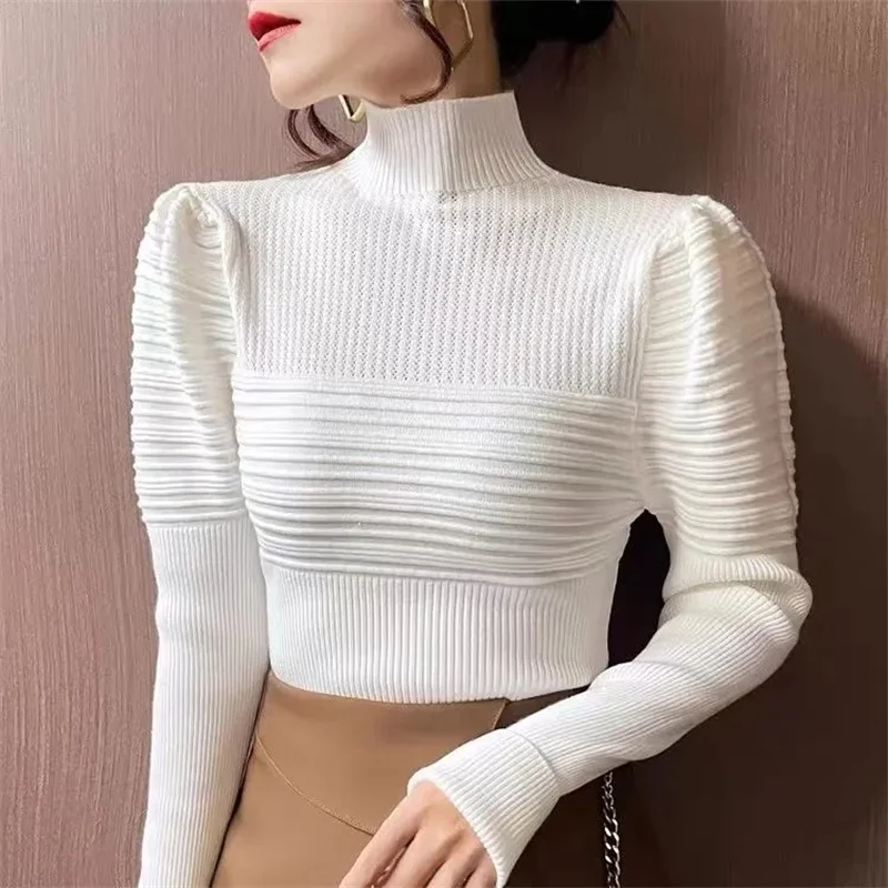 

New Turtleneck Sweater Women Autumn Soft Ribbed Knit Pullover Long Sleeve Solid Tops Slim Elastic Korean Simple Basic Jumper