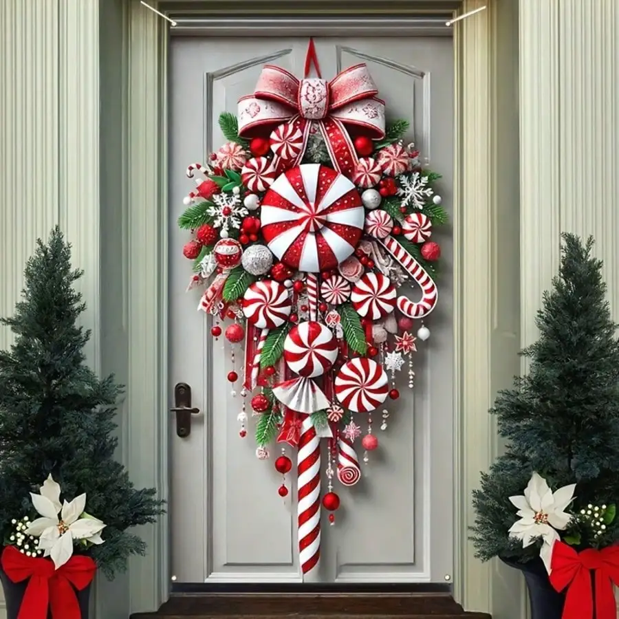 Bandera de corona navideña HEGO de 35 x 70 pulgadas, poliéster, para el hogar/portero/patio, sin necesidad de energía