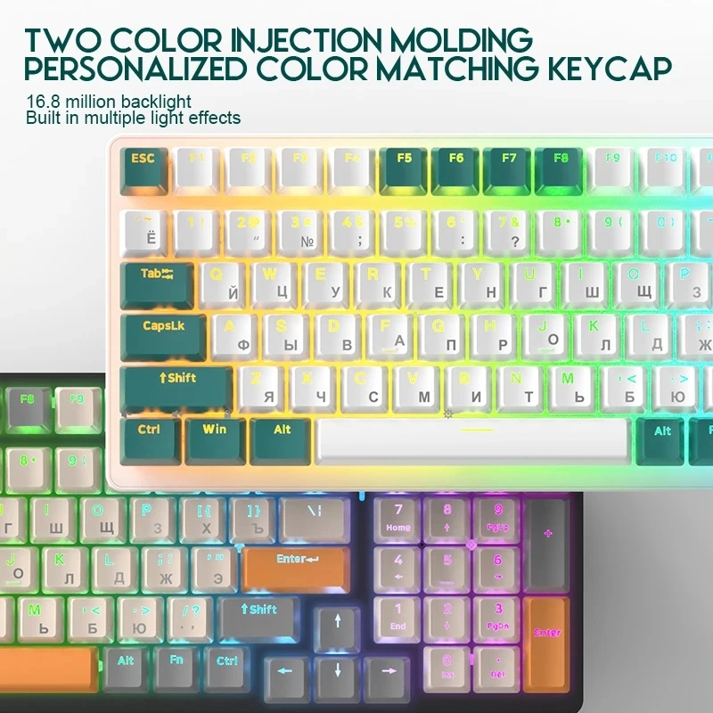 K3 Russian Mechanical Keyboard Red/Blue Switch Type-C RGB 9 Light Model 100 Keys Hot Swap Axis Game Computer Customized Keyboard